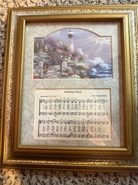 Amazing Grace Lyrics with Beautiful Lighthouse Framed Picture Vintage Religious